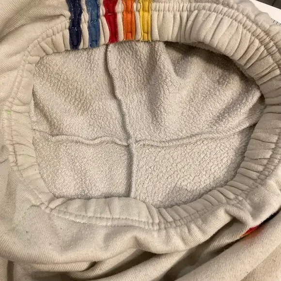 AVIATOR NATION Sweatpants S Cream Rainbow-Stripes Logo-Embroidery Jogger USA - Picture 13 of 14